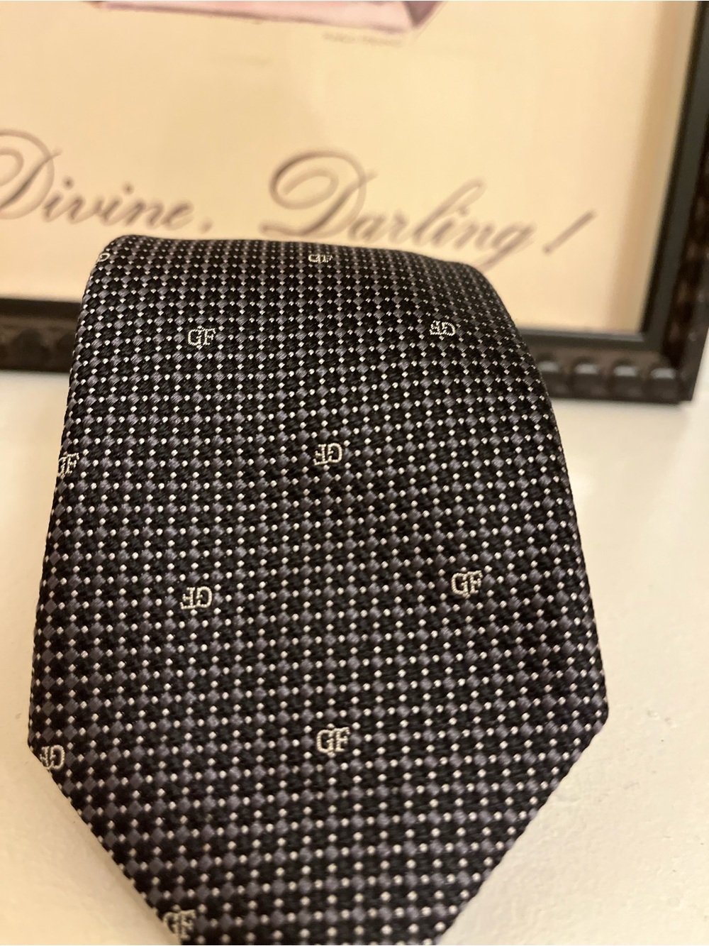 Gianfranco Ferré Silk Tie - Black Micro-Dot GF Monogram Made in Italy